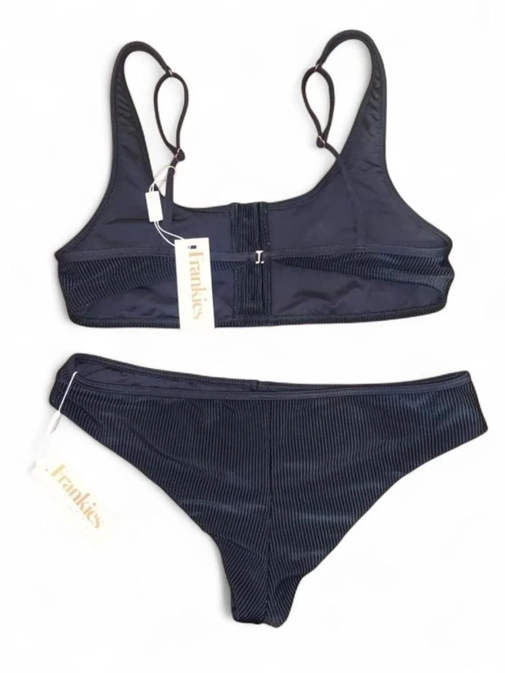 Frankie's Bikinis Black Ribbed Button-Front Bikini Set